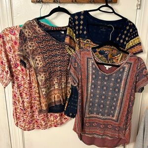 Lot of 4 Lucky Brand Tops | Short Sleeve | Large